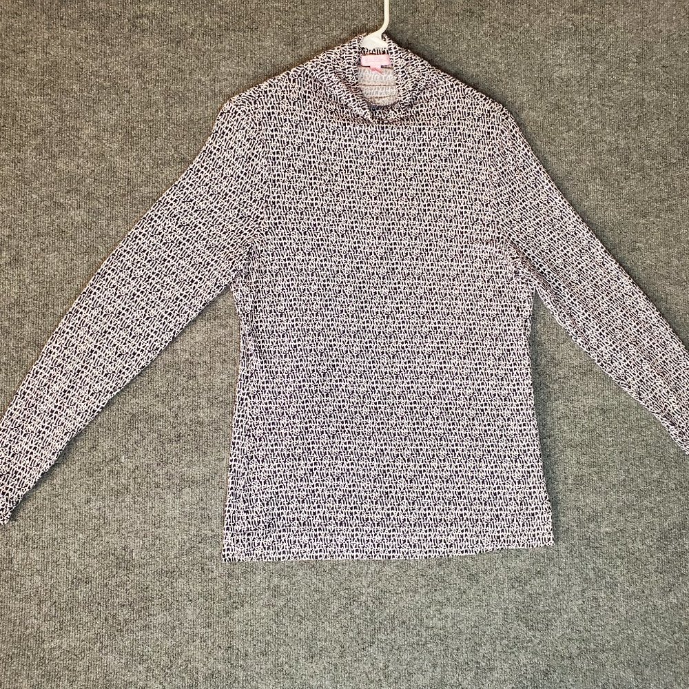 Lilly Pulitzer Its a Lilly Print Lg Blue White Long Sleeve Turtle Neck Shirt A21